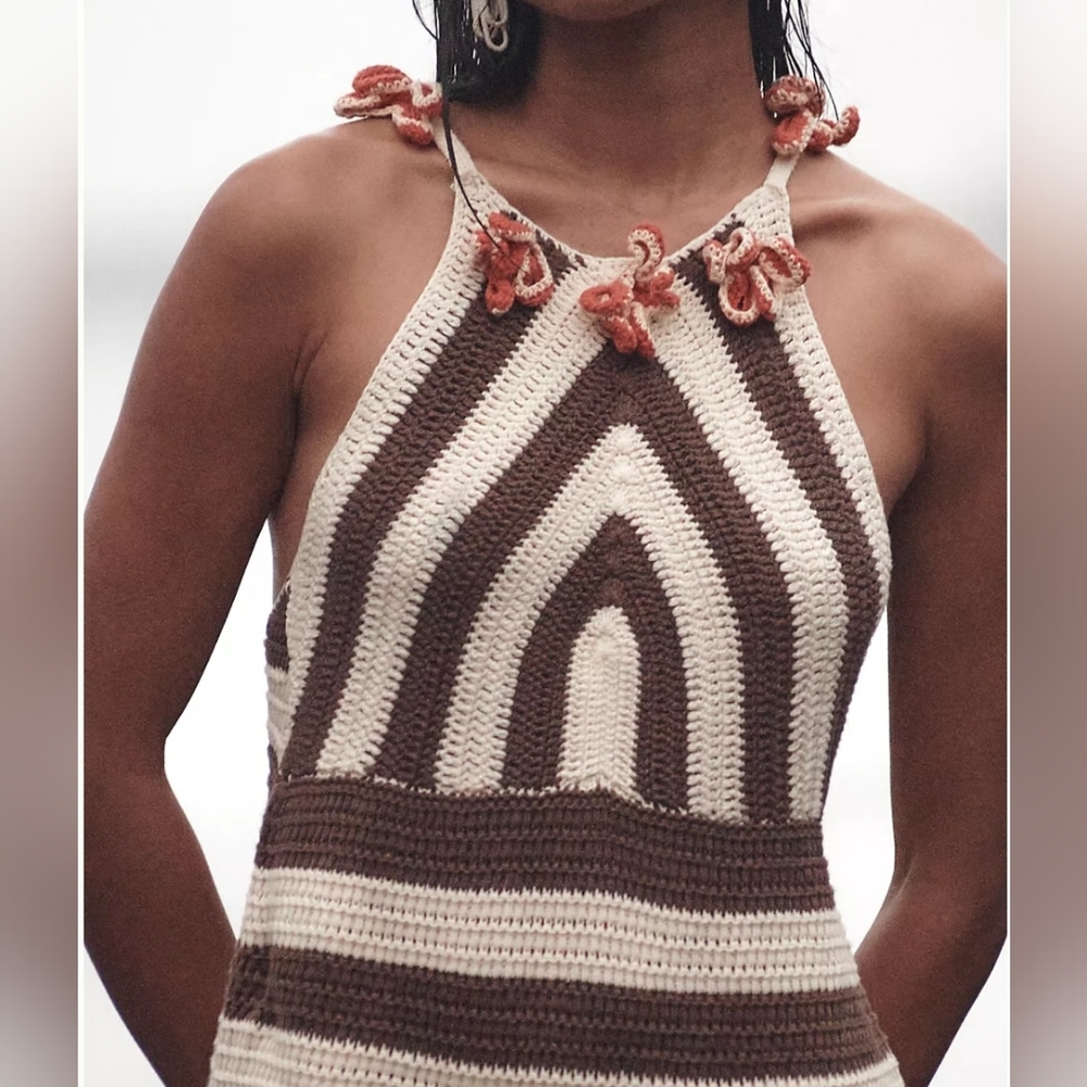 Anthropologie Crochet Striped Halter Mini Dress - Picture 3 of 6